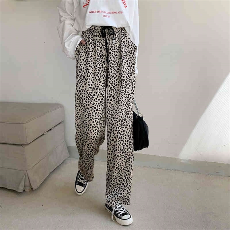 Summer Thin Loose High Waist Straight Leopard Print Wide-leg Pant Women Casual Retro Streetwear Pantalones De Mujer Fashion 210429