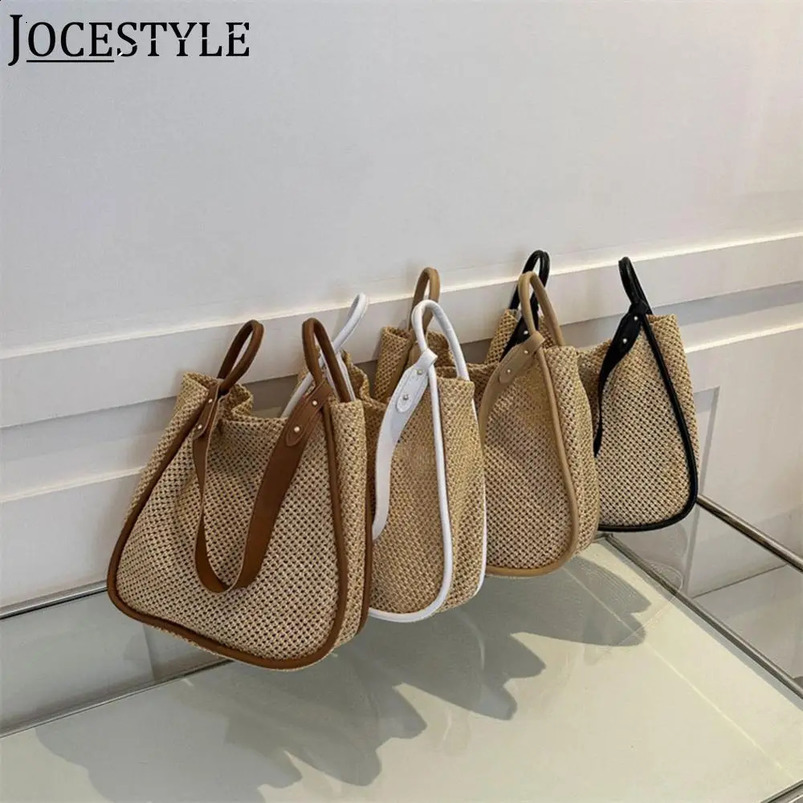 Solid color beach bag womens handbag PU leather shoulder hollow composite large capacity with wallet 241014