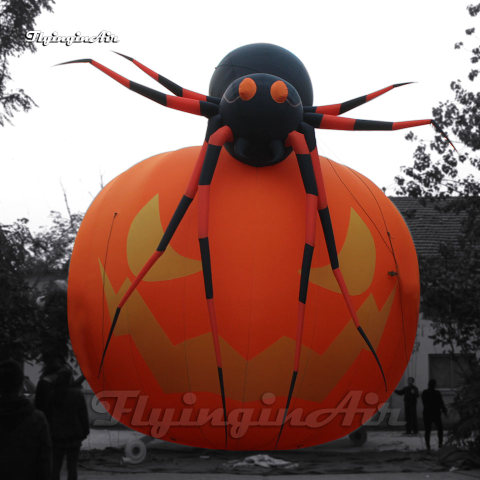 10m Horrible Giant Halloween Inflatable Pumpkin Head With Spider For Night Club And Bar Decoration