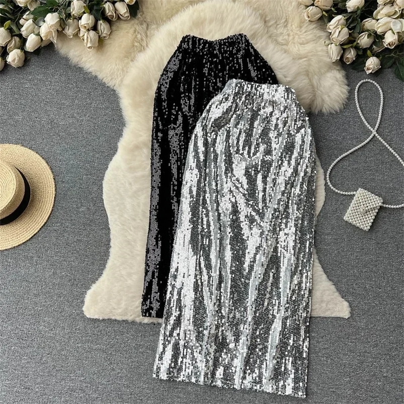Skirts Women Glitter Sequins High Waist Sexy Skirt Party Fashion Vintage A-line Black Silver Skirts Goth Spring Summer Clothing 231121