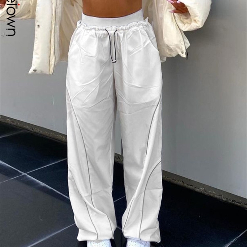 Women's Pants Capris Sweetown White Casual Baggy Womens Joggers Sweatpants Contrast Stitching Stripe Drawstring Elastic High Waist Hippie Harem P