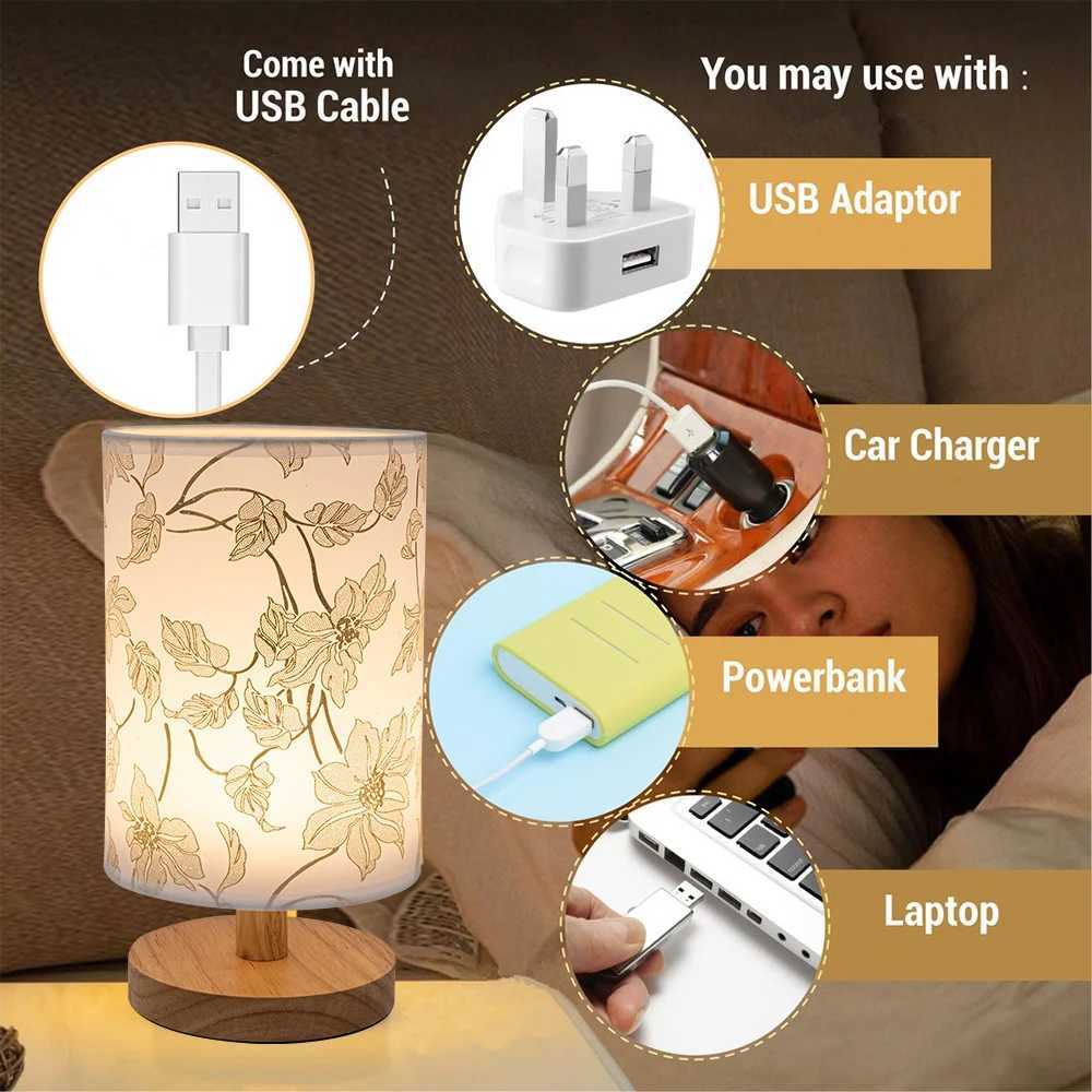 LED Solid Wood Base USB Plug Simple Nordic Bedroom Desktop Eye Protection Bedside Table Lamp C251115