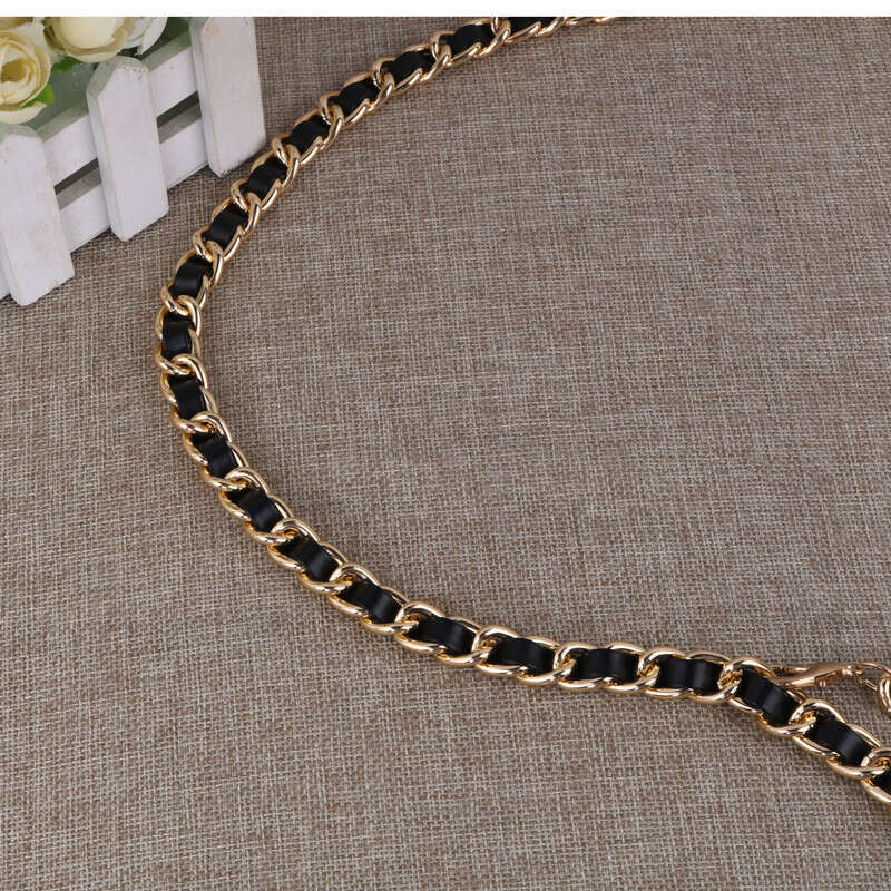 French Style Chain Women, Fashionable Leather Patchwork Metal Belt Accessory Dresses, Waist Cincher for Women