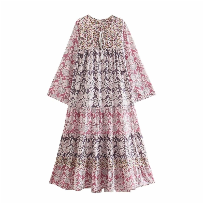 Summer Dress Women Long Sleeves elegant Casual Fashion Chic Lady Patchwork Boho Dress Woman Maxi Dresses Robe Femme 210709