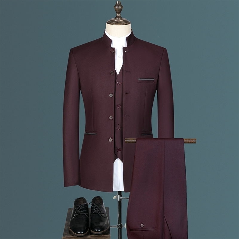 Men's Suits Blazers Boutique Blazer Vest Trousers Stand-up Collar Men's Fashion Business Tunic Elegant Casual Formal Decoration Suit 3-piece