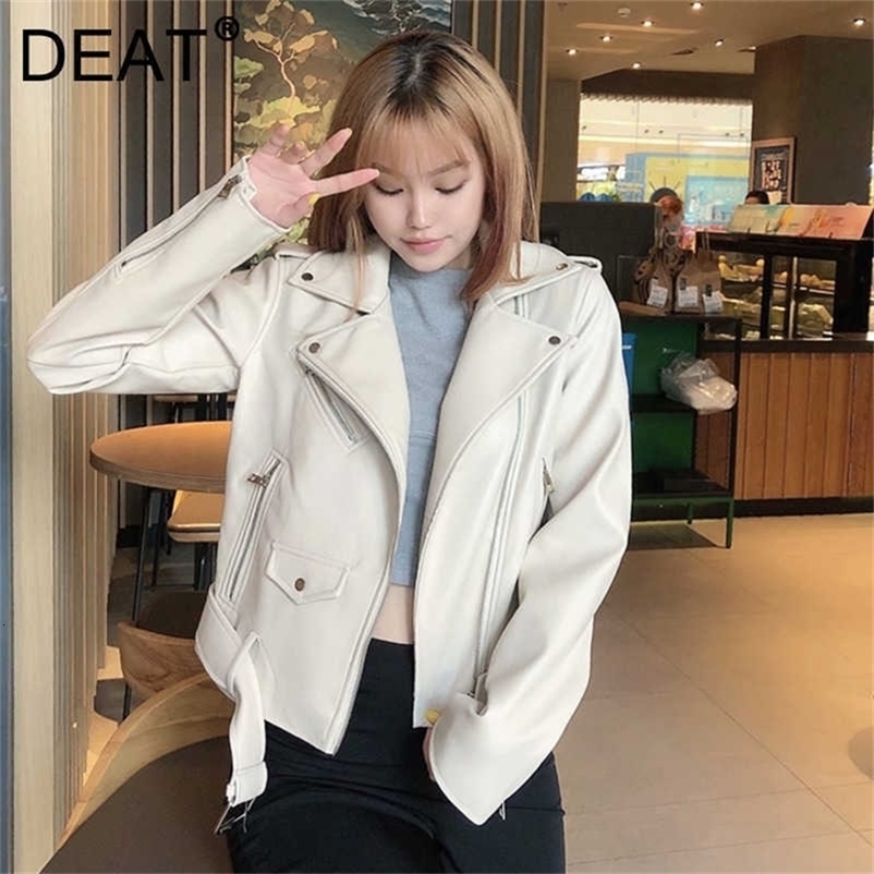 DEAT Women Personality Shorts Streetwear Leather Jacket Long Sleeve Fashion Temperament Autumn Winter 11D1948 210709