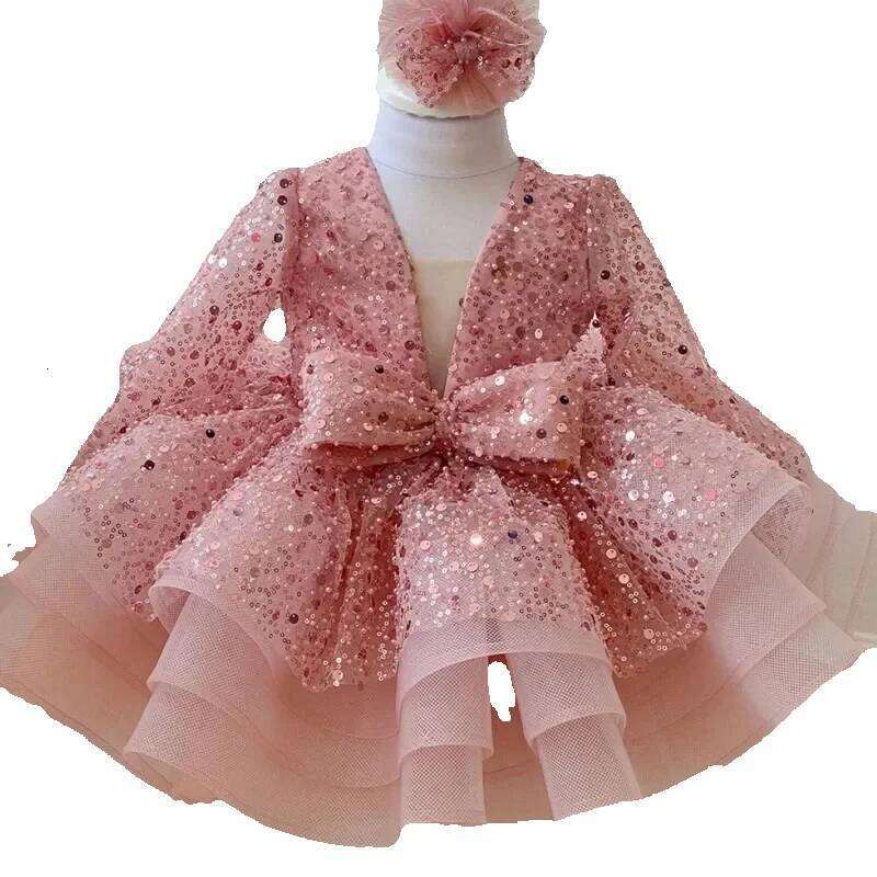 Wedding Dress Pink Flowers, Sparkling Princess Ball Dresses: Cute Fluffy Girl's Gown with Glitter and Butterfly Details for Parties J250625
