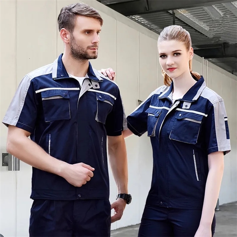 Workshop Uniform Women Men Work Clothing Working Labor Short Sleeve Shirt Top and Pants Two Piece Set Outfits Workwear Plus Size 240704