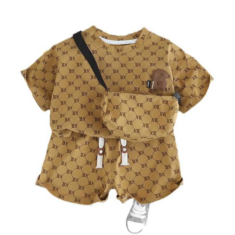 Boys Summer Short Sleeve TwoPiece Set 2025 New Fashionable Childrens Baby Crossbody Bag Summer Thin Stylish Outfit Trendy C250924