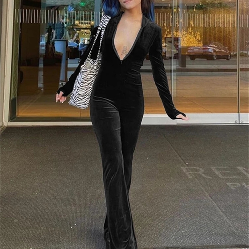 Yiallen Autumn Solid Fashion Slim Jumpsuits Women Hooded Long Sleeve Zipper Street Casual Lady Black Long Phant Rompers 240129