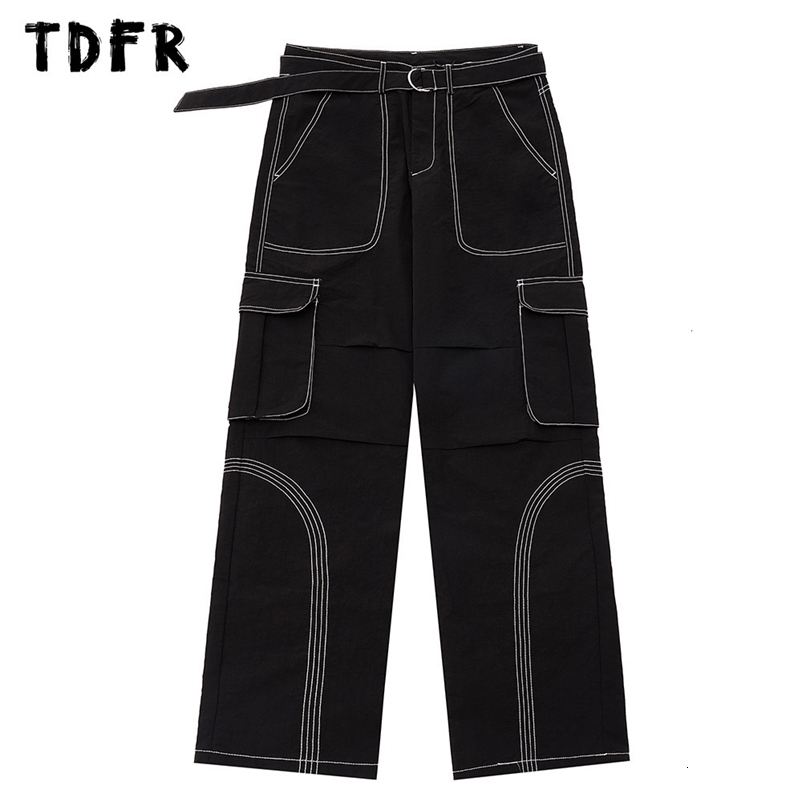 Men's Pants Multi-Pocket Cargo Pants with Belt Mens Casual Safari Style Loose Straight-leg Pants Men Trousers 230325