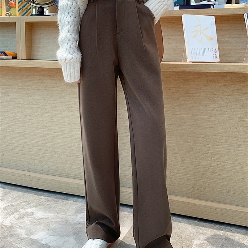 Women's Pants Capris Yitimoky Woolen Pants for Women Office Lady High Waist Clothes Work Black Coffee Full Length Trousers Korean Fashion Bottoms