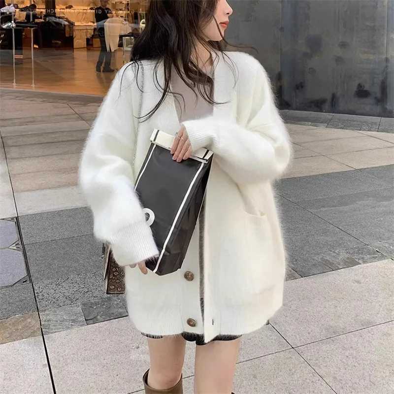 Cardigan Knit Sweater Women Single Breseted V Neck Coat Solid Long Sleeve Splice Jumpers Elegant Coat Loose Autumn Winter L250923