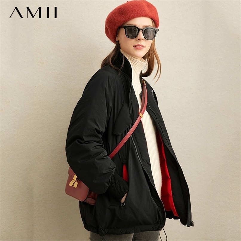 AMII Minimalism Winter Solid Women Down Coat Jacket Fashion 95% Cashmere Content Full Sleeve Loose Shirt Female Coat 11840276 201019