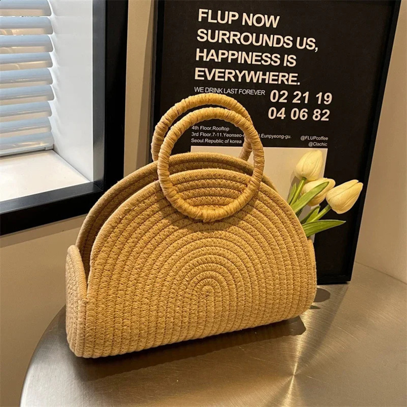 Straw Braid Casual TopHandle Bags Solid Large Capacity Grace Temperament for Women Fashion in Summer 240802