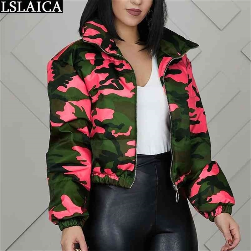 Arrival Ladies Toppies Long Sleeve Camouflage Print Winter Warm Coat Women Turn-down Collar Casual Fashion Jackets for 210515