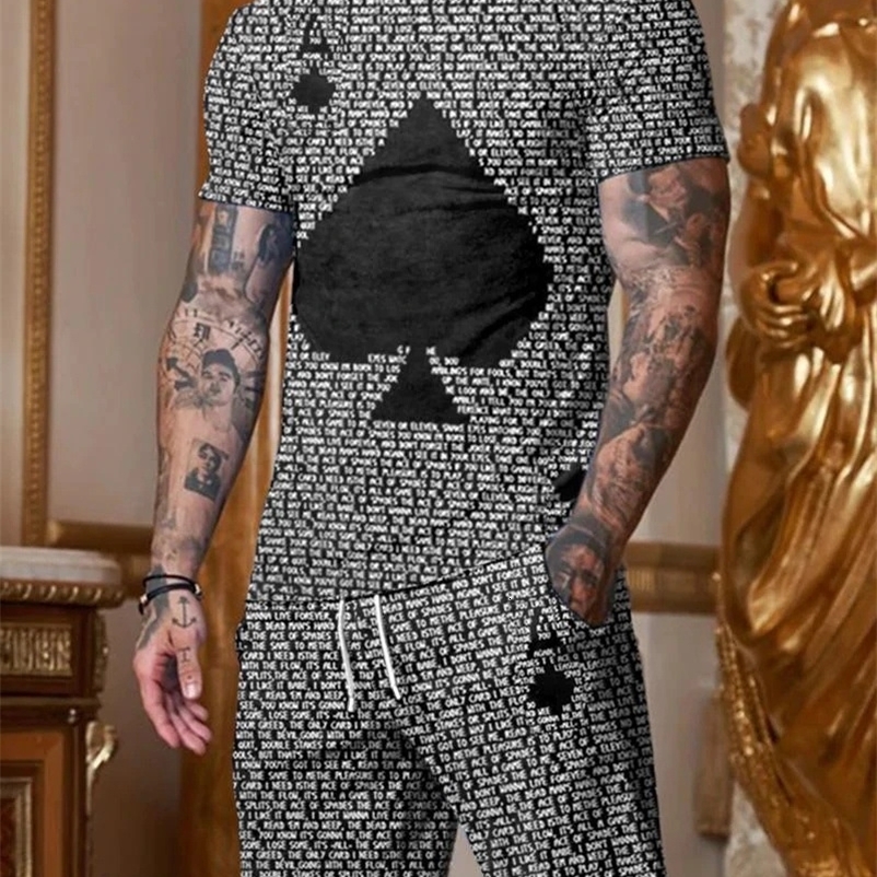 Men's Tracksuits Playing card printed men's summer sportswear set men's casual T-shirtshorts setoversized street clothing set 230424