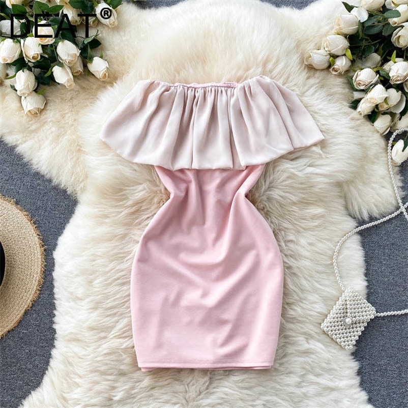 DEAT Women Patchwork Strapless Dress Arrivals Lady Sexy Backless Temperament Fashion Spring Summer 11D1568 210709