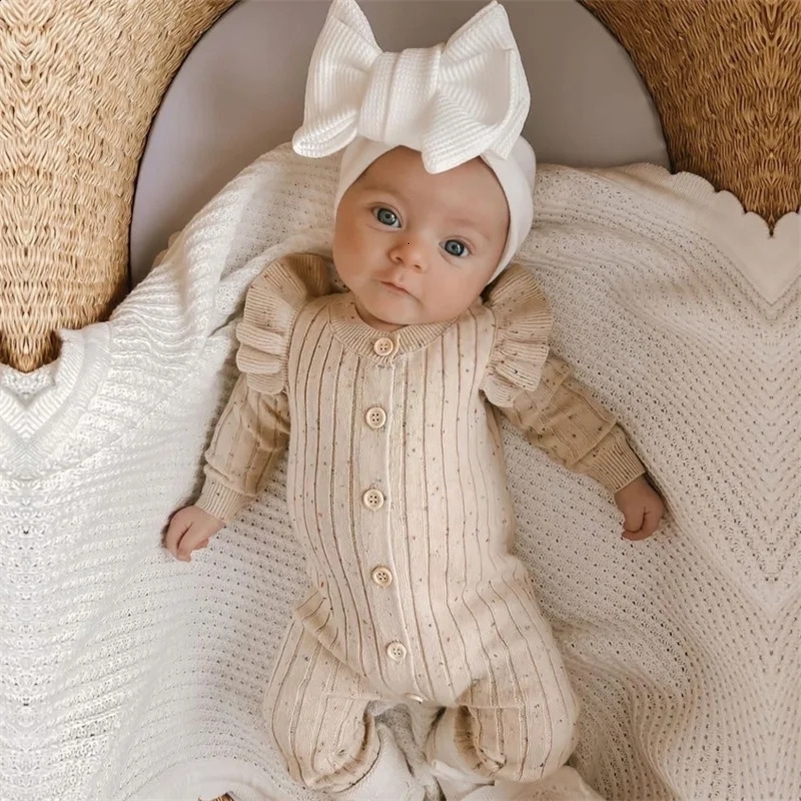 Knitted Baby Jumpsuit Solid Color Long Sleeves Knitted Rompers with Buttons for Toddlers Girls Outfit born Baby Clothes 250121