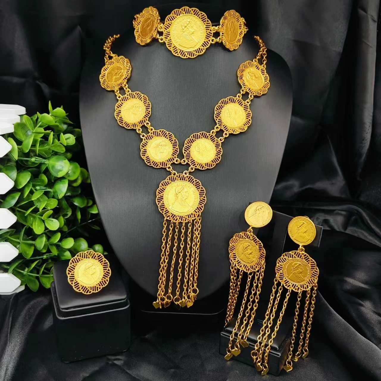 ANIID ly ed Dubai gold coin necklace bracelet jewelry set African Ethiopian bride wedding gift241105