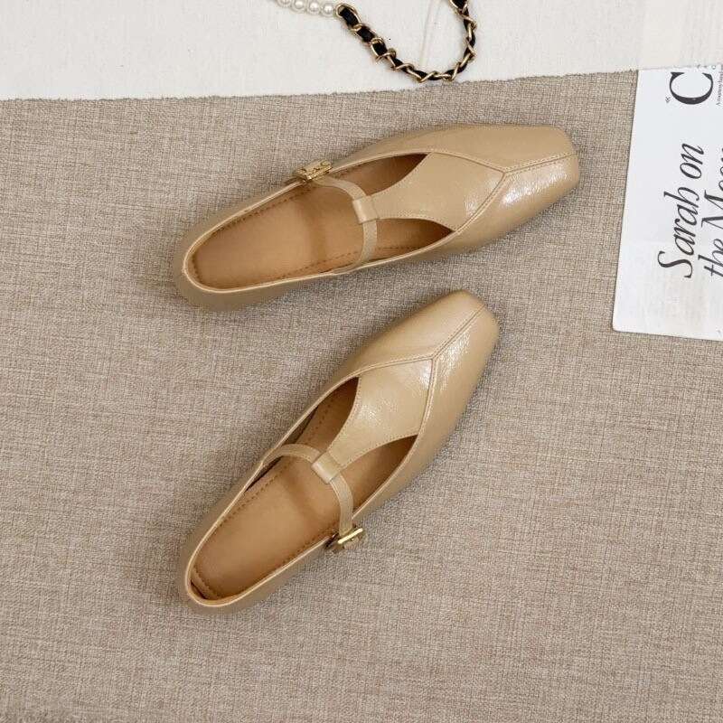 35-41 Size Chunky Mary Jane for Women 2025 New Style One Strap Square Toe Flats to Match Dresses Low Heel Granny Shoes
