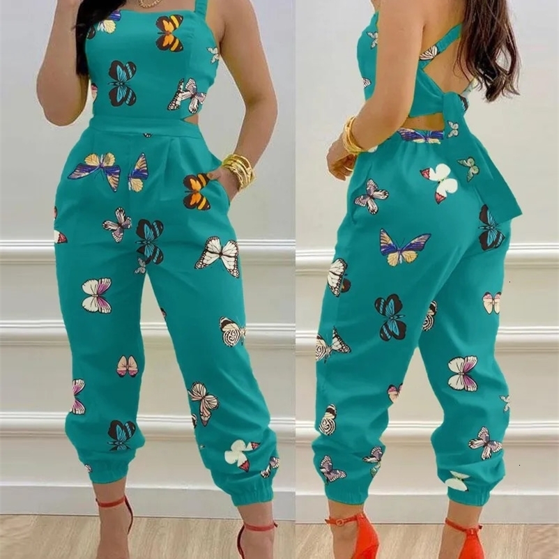 Womens Jumpsuit Elegant Sexy Suspender Printed Jumpsuits Casual Hip Waist Overalls Romper For Women Spring Summer 240129