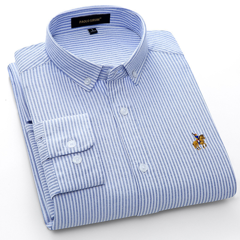 European Cotton Oxford Mens Long Sleeve Solid Color Shirt Large Cotton Embroidery Shirt 210316
