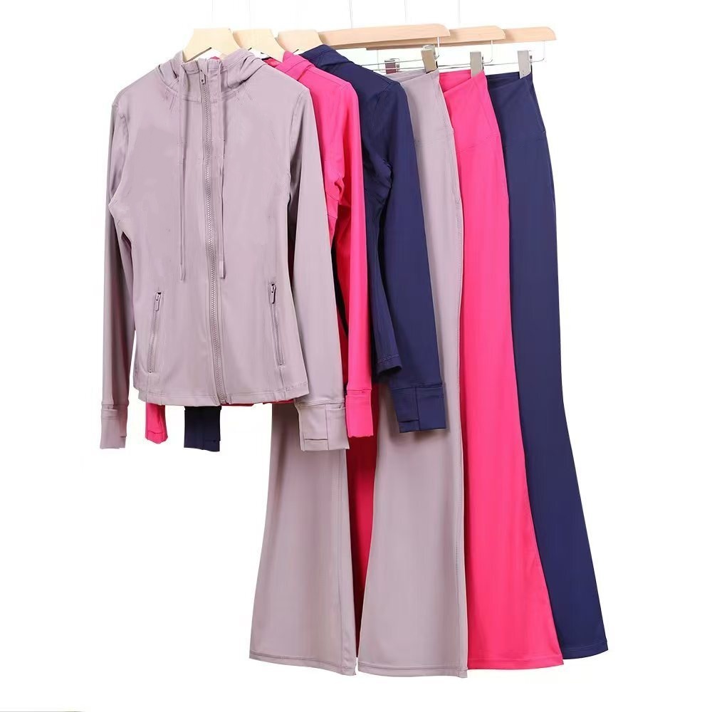 Women's tight elastic hooded top flared pants, suitable for fitness sports running yoga clothing