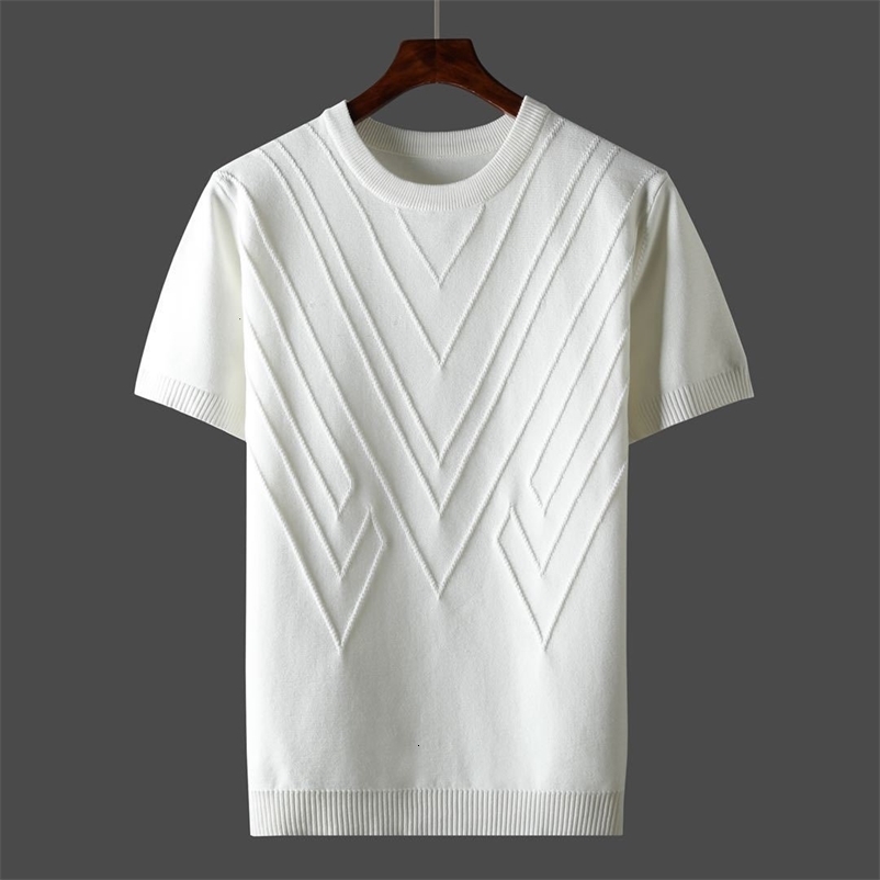 Men's T-Shirts Summer Men's T-shirt Knitted Short Sleeve Top Men's Solid Color O-Neck Drawing Thick Ultra Thin Knitted Tee D215 230410