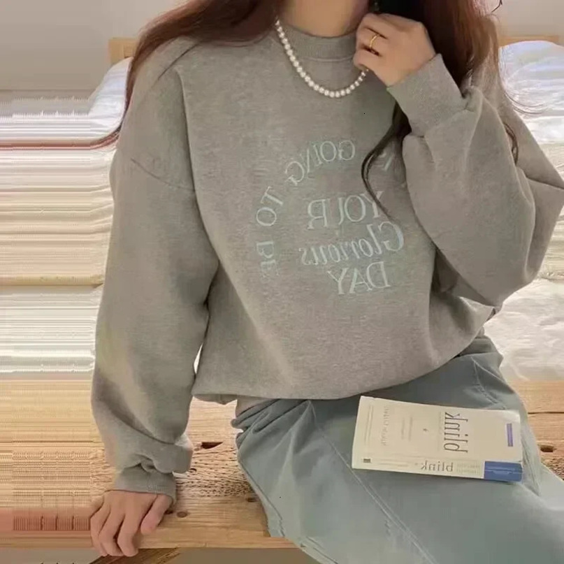 Korean Chic Hoodies Women Casual Oversized Tops Oneck Long Sleeve Streetwear Letter Printing Y2k Sweatshirts Ropa Mujer 240318