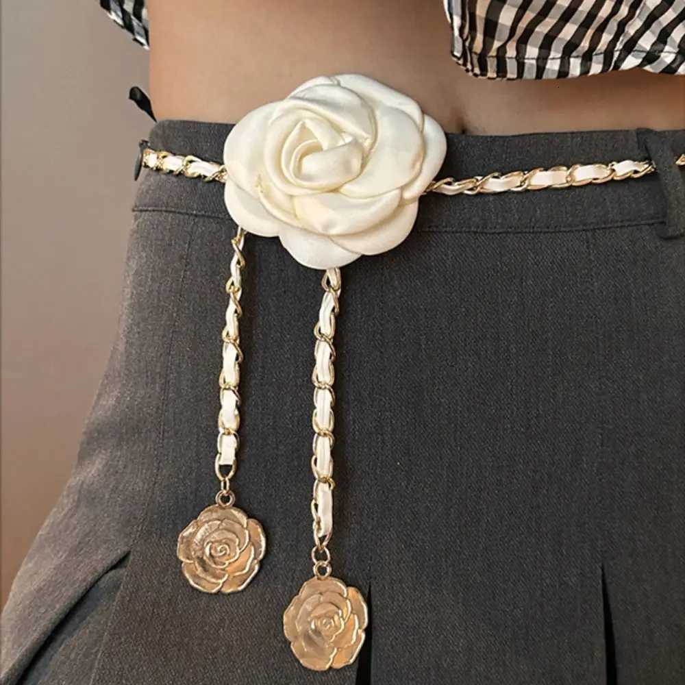 Fashion Allmatch Woman Camellia Waist Chain Waist Decoration Luxury Design Metal Chain Waistband Flower Chain Belt111 D250924