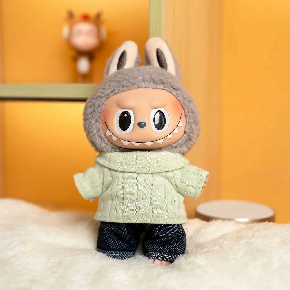 17cm Cute Mini Plush Dolls Clothes Outfit Accessories For Labubu Idol Dolls Lapel Tshirt And Jeans Twopiece Set DIY Girl Gift C250924
