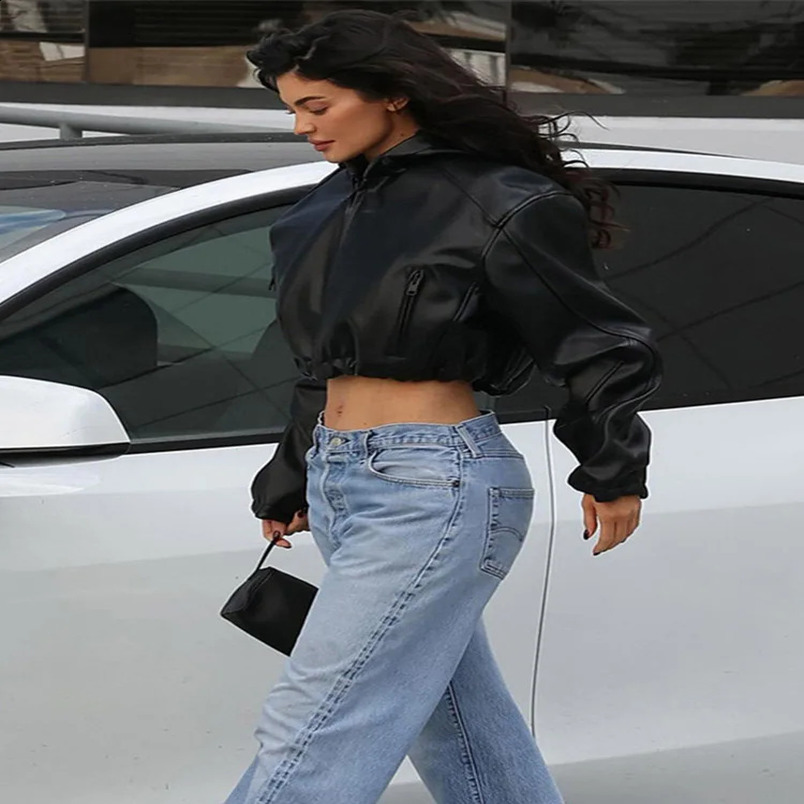 Vintage Pu Leather Zipper Crop Jackets For Women Locomotive Full Sleeve Pockets Female Hoodie Autumn Lady High Street Outwears 250122