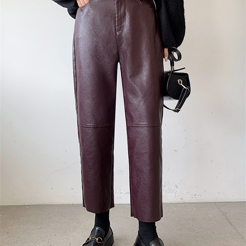 Women's Pants Capris BGTEEVER Spring Autumn PU Leather Women Elegant High Waist Pockets Faux Harem Female 221122