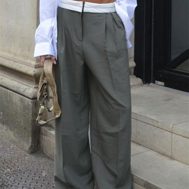 Women's Pants Capris Weekeep Streetwear Baggy Suit Pants Vintage Patchwork Low Rise Straight Casual Pants Korean Fashion Women Capris Jogging Tro