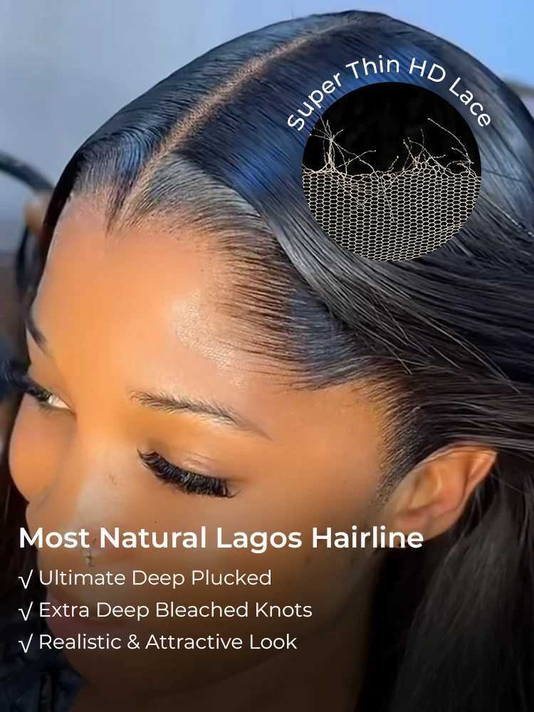 MShaped Lagos Hairline Silky Straight Human Hair Wig 13x6 HD Pre Styled Lace Frontal Wig 250 Melt Skin Swiss Glueless Lace Wig F250923