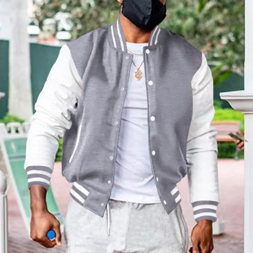Spring and Autumn Coat Mens Casual Baseball Uniform Color Matching Top Flight Jacket European American 240712