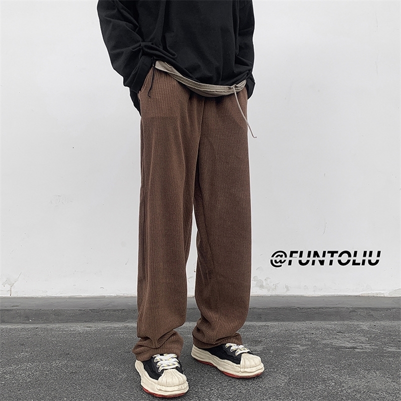 Men's Pants Spring Brown/Black Corduroy Pants Men Fashion Retro Casual Pants Men Streetwear Loose Hip Hop Straight Pants Mens Trousers M-2XL 2303