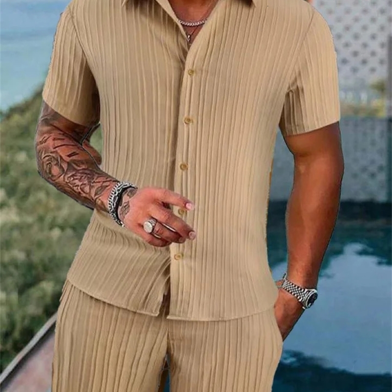 Spring/Summer European and American comer Striped Jacquard Beach Set Loose Shorts 250410