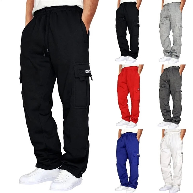 Mens Sweatpants Straight Fit Joggers for Sports and Streetwear Loose Oversized Drawstring Long Pants Men Multi-pocket Pants 240814