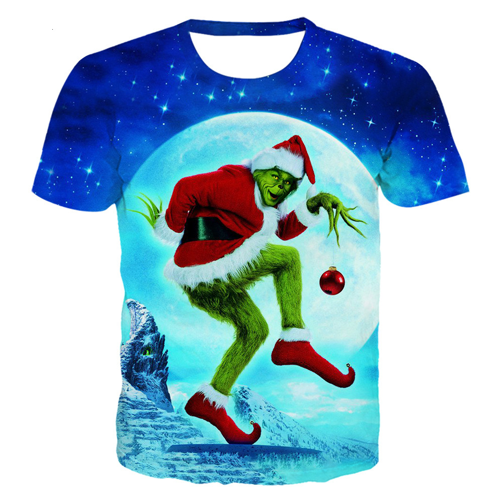 New Flat Fabric Top 3D Digital Print Green Monster Grinch T-Shirt Youth Short Sleeve Men's Shirt