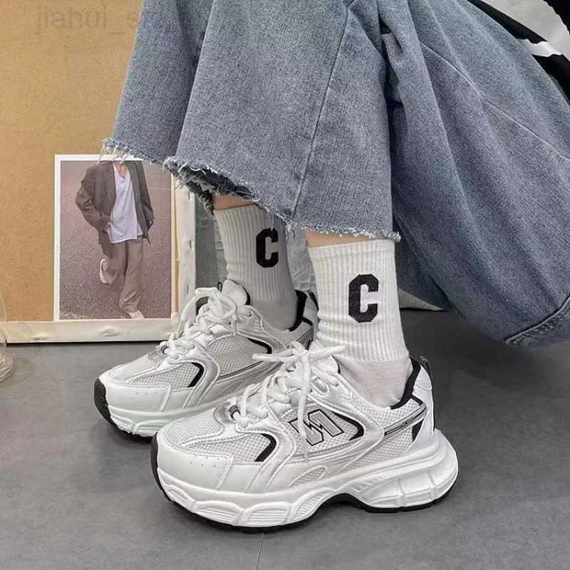 2025 Womens Dad Sneakers ColorBlock ThickSole Breathable White Sports Shoes Casual Running M250924