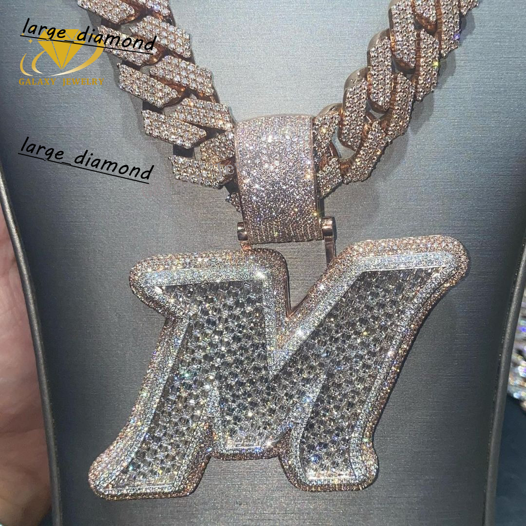 Hip Hop Rappers Mossanite Jewelry D Color Baguette Diamond 925 Sterling Silver Name Initial Pendant Necklace Letter M Pendant