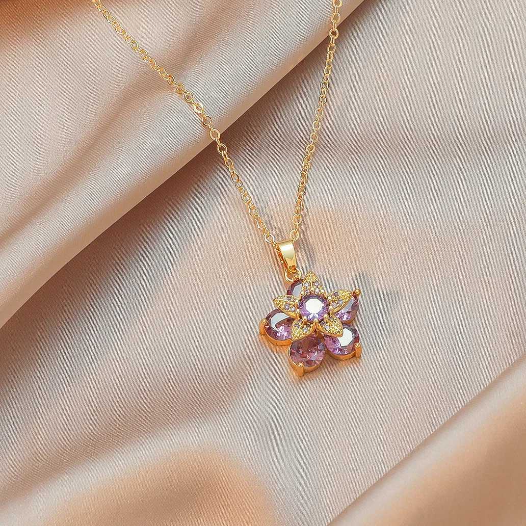 Wen Yupsk Sweet Crystal Petal Zircon Flower For Pendant Necklace Elegant Gold Color Collaone Chain Wedding Party Jewelry S250924 ccx