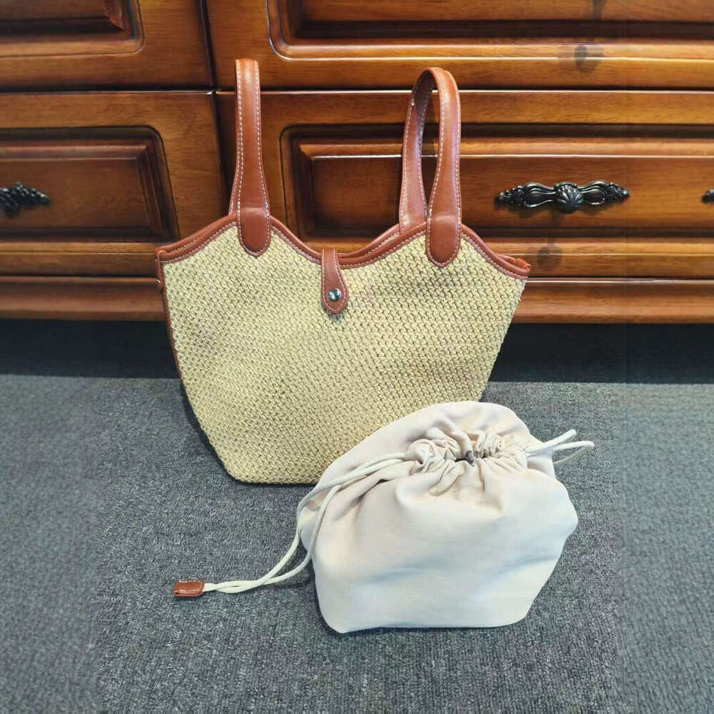 High-End Woven Straw Basket Summer New Trendy Color-Blocking Handbag Shoulder Crossbody Women's Mother Bag B5