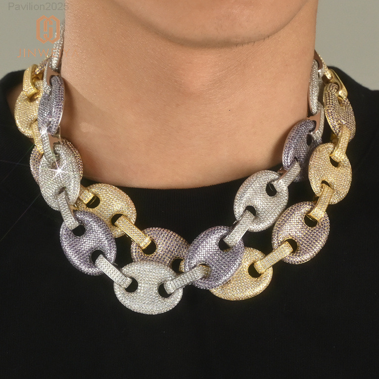 JWY 25mm Chunky Gold Plated Diamond Cuban Link Necklace Brass Jewelry with Moissanite for WomenMen for Parties and Gifts