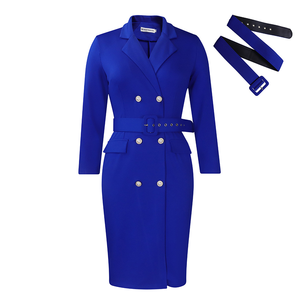 K2242 Double-breasted plus-size professional dress, women's suit collar commuter dress, 2024 new fashion OL office wear