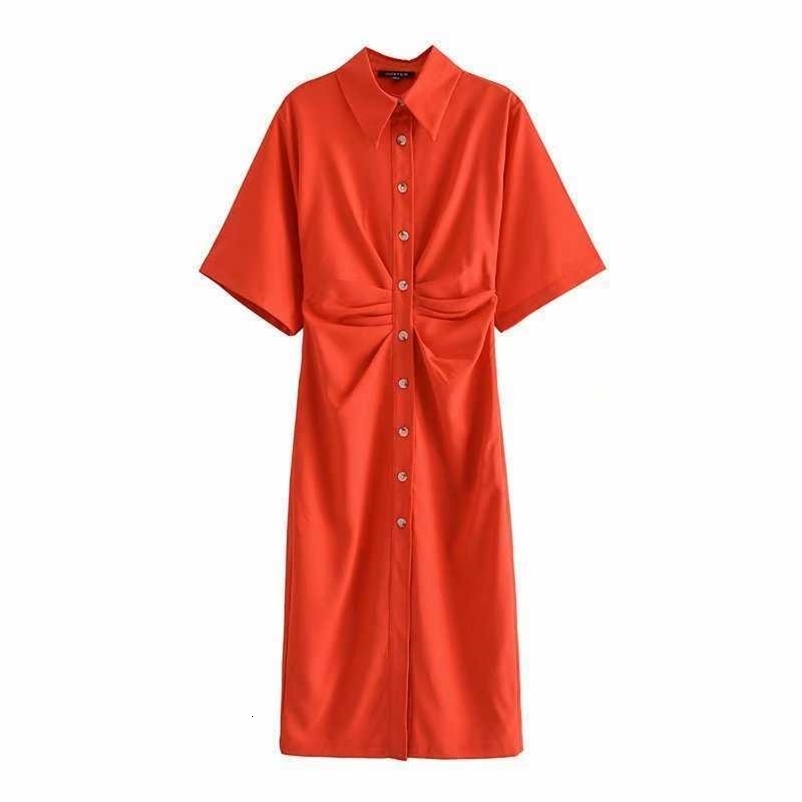 Summer Dress Women Short Sleeves elegant Casual Fashion Chic Lady Woman Draped Midi Shirt Dress y2k 210709