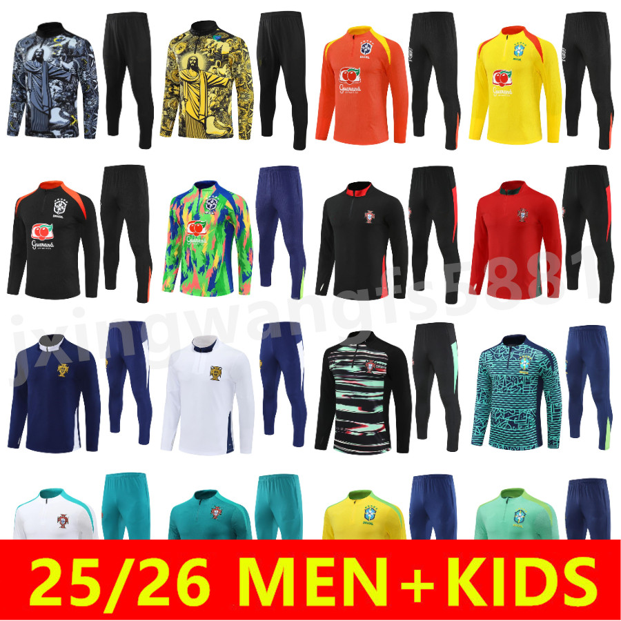 2025 2026 Portuguese soccer tracksuit Brazil football training suit Men kids 24 25 26 Portugal tracksuits jogging long sleeves jersey kits survetement chandal