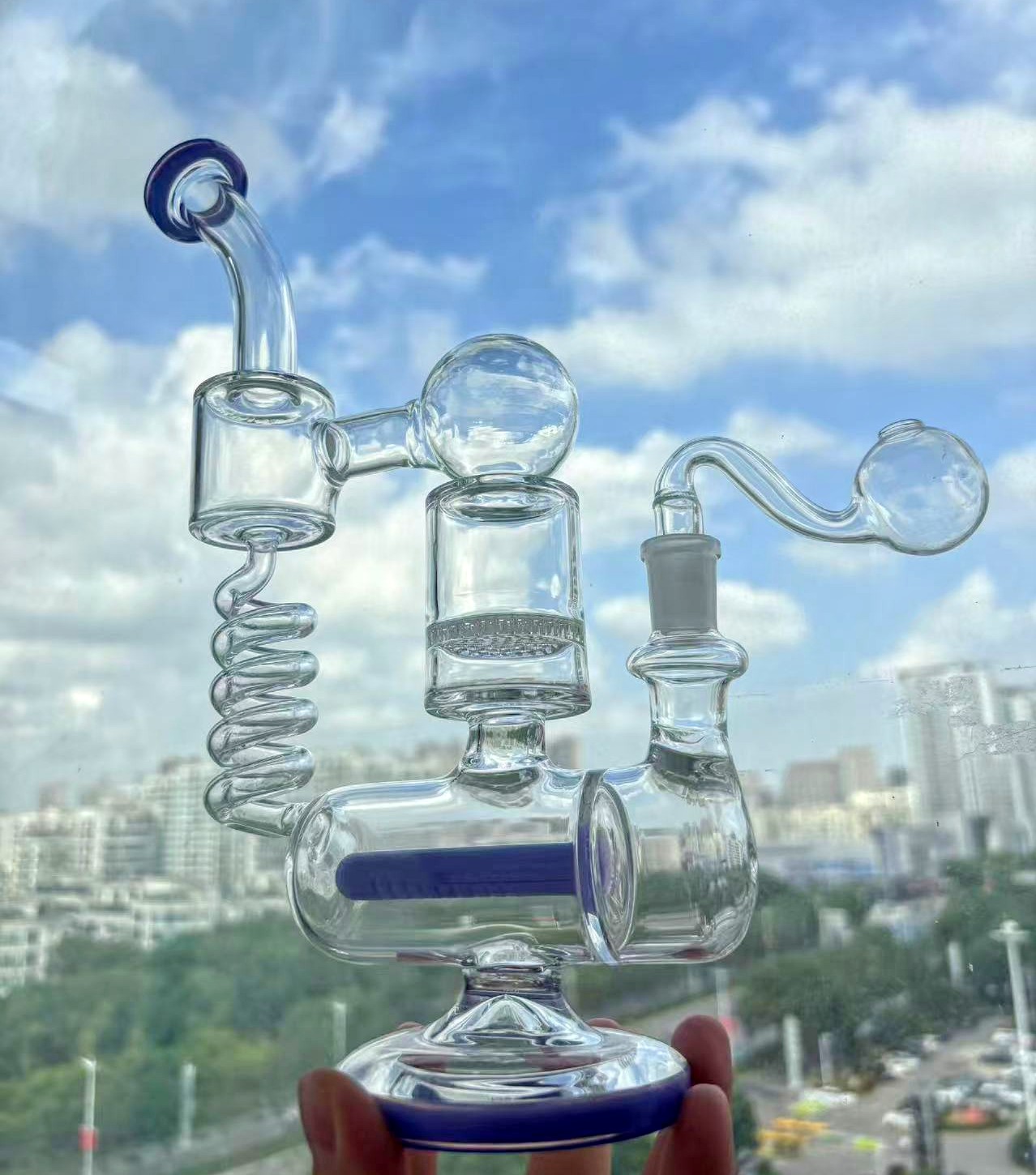 tall Thick coil Honeycomb Glass Bong fab Egg Hookahs water pipes honeycomb oil rig hookah with 14 male joint VERY unique piece 18mm glass oil burner
